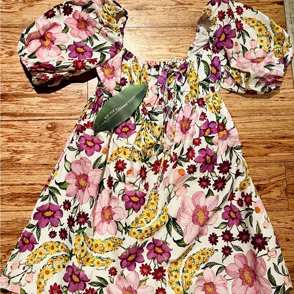 FARM Rio Floral Midi Dress with Puff Sleeves